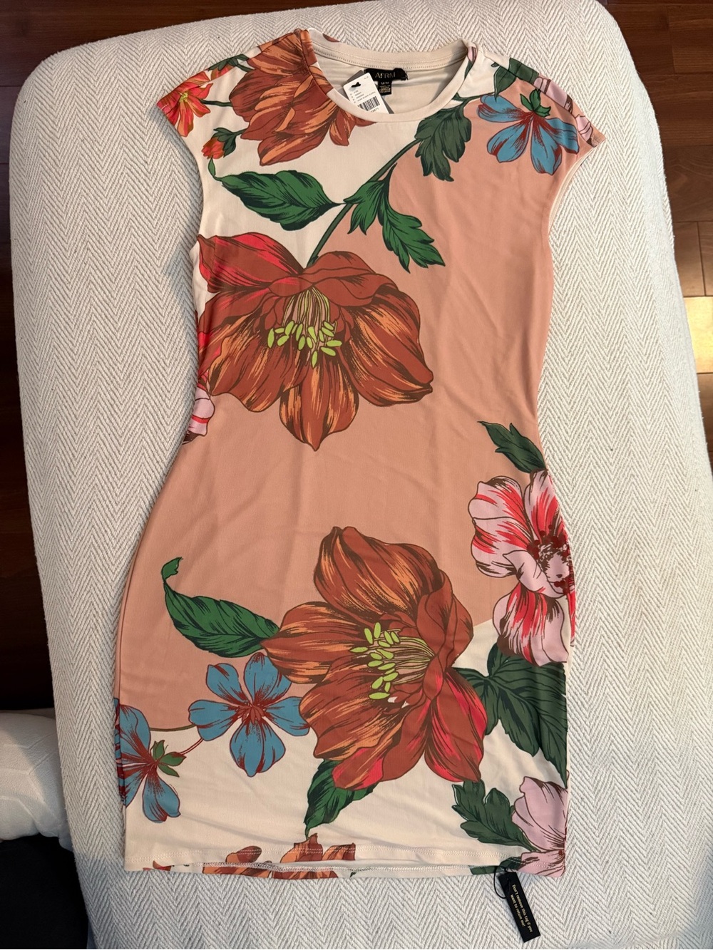 AFRM Peach Floral Mini Dress with Bold Multicolor Blooms size M